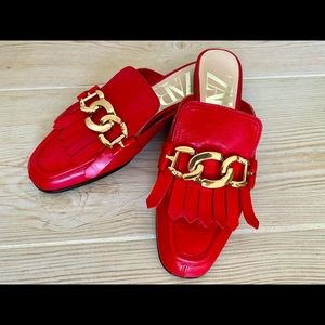 ZARA||Red Link Leather Loafer Mules(6,5)